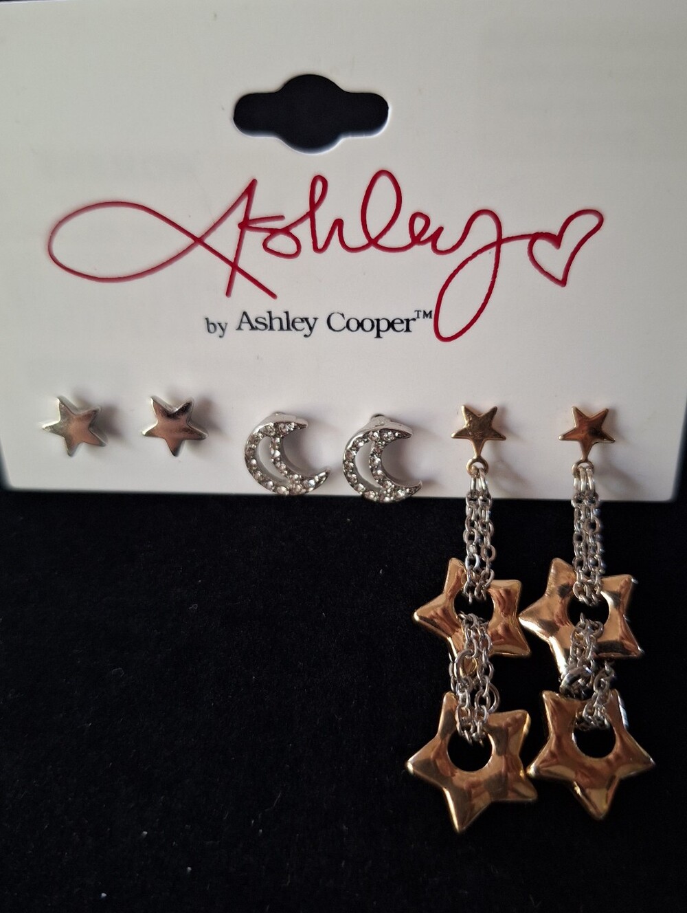 🇺🇸3/$15🇺🇲 Ashley Cooper Silver Star & Rhinestone Moon Earring Trio